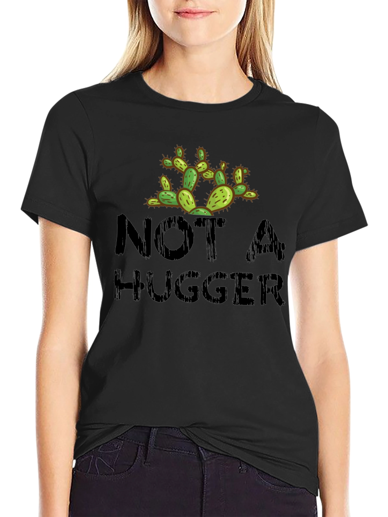 Not A Hugger Cactus Novelty Graphic T-Shirt