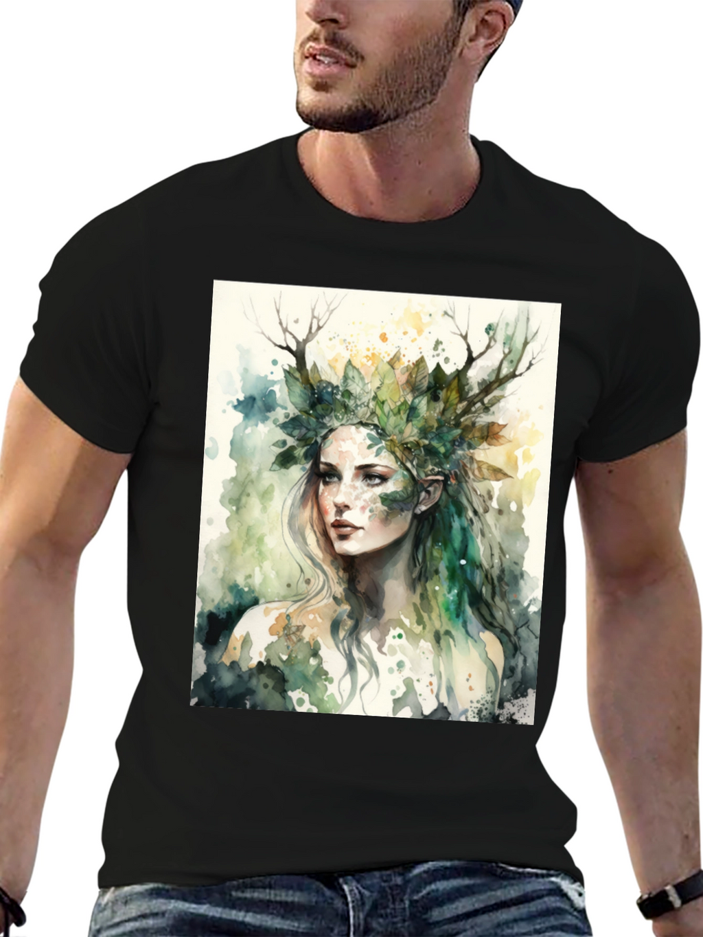 Nature Goddess Graphic Tee - Black Cotton T-Shirt
