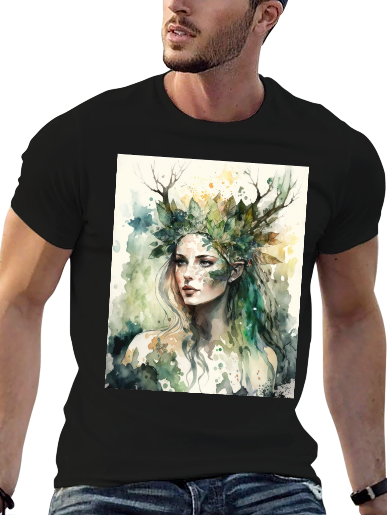 Nature Goddess Graphic Tee - Black Cotton T-Shirt