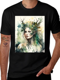 Nature Goddess Graphic Tee - Black Cotton T-Shirt