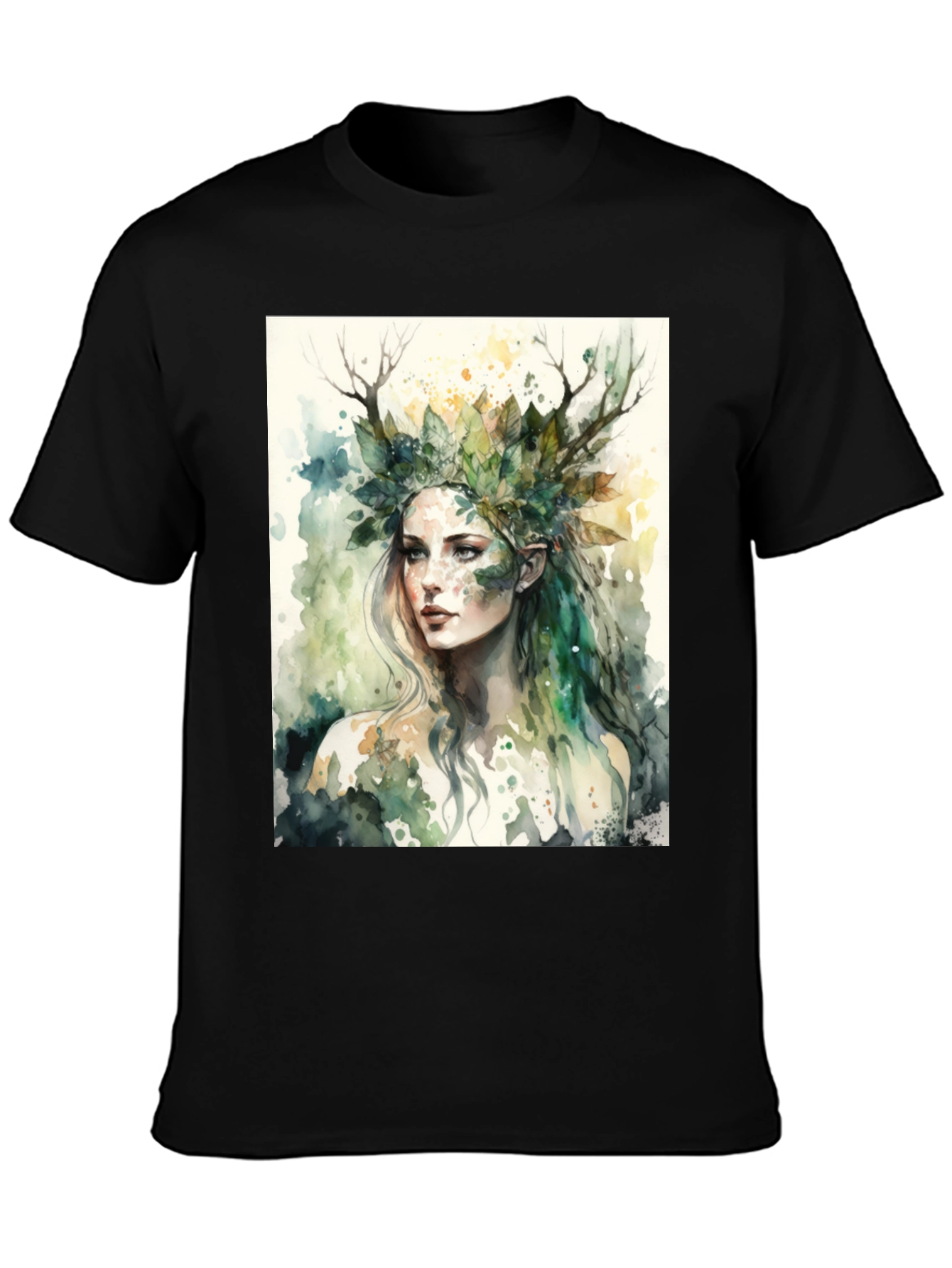 Nature Goddess Graphic Tee - Black Cotton T-Shirt