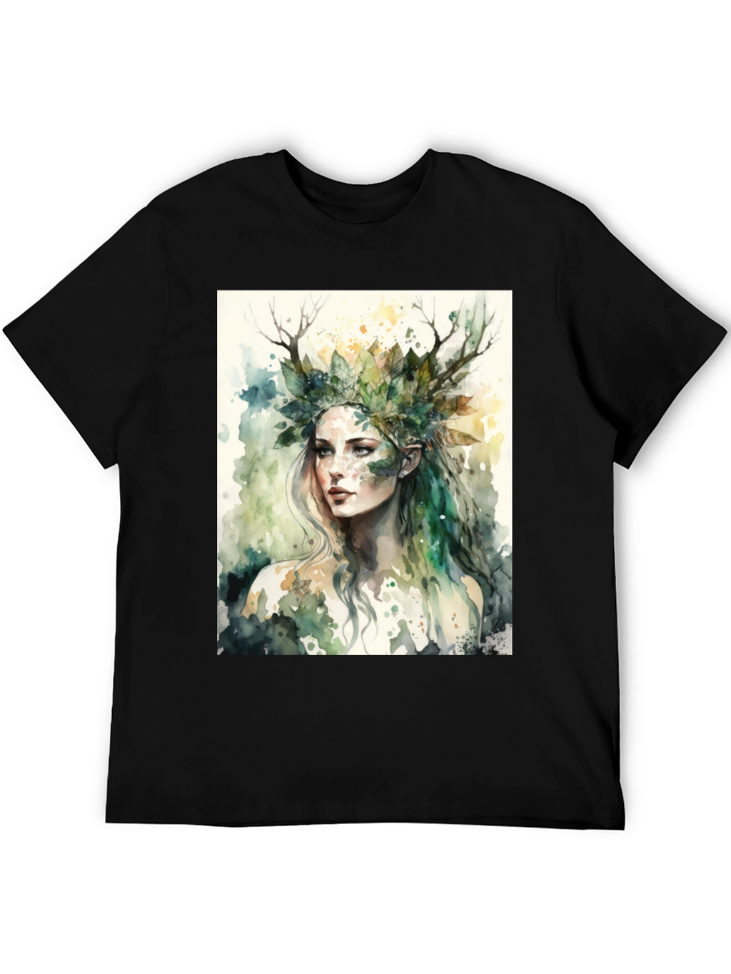 Nature Goddess Graphic Tee - Black Cotton T-Shirt