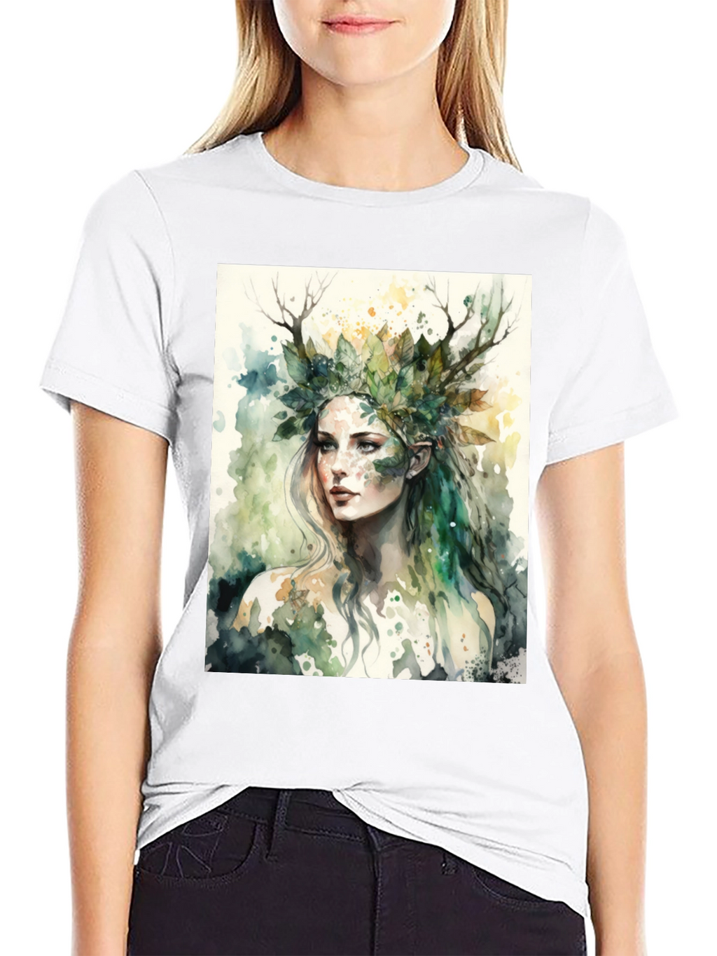Nature Goddess Graphic Tee - Black Cotton T-Shirt
