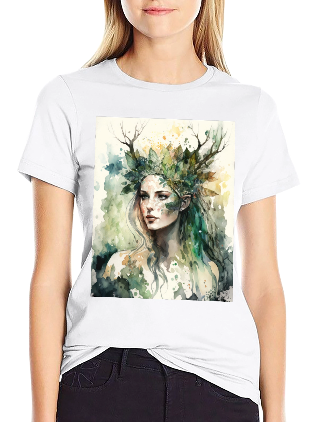 Nature Goddess Graphic Tee - Black Cotton T-Shirt