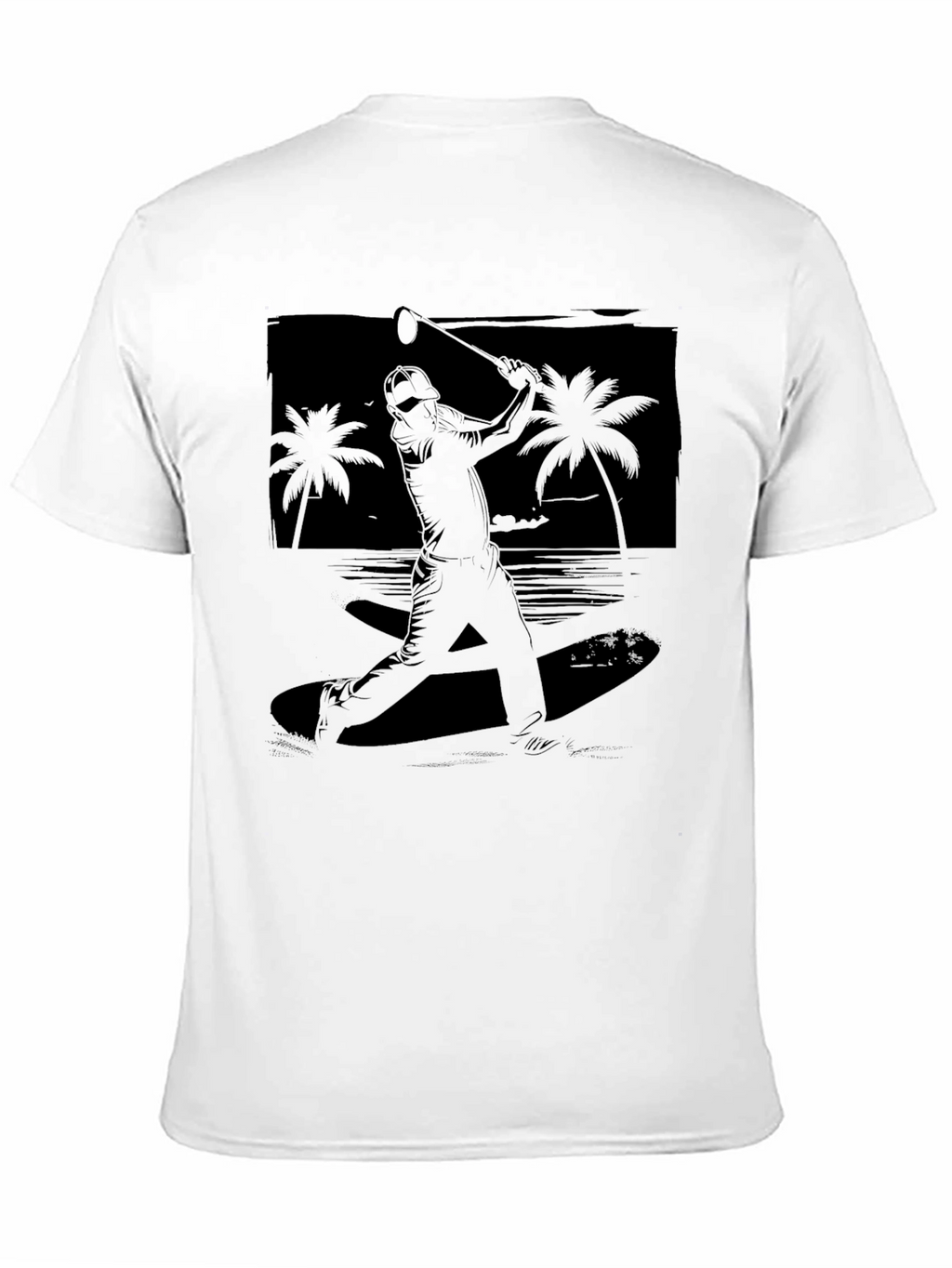 Beach Baseball Graphic Tee - Black Cotton T-Shirt