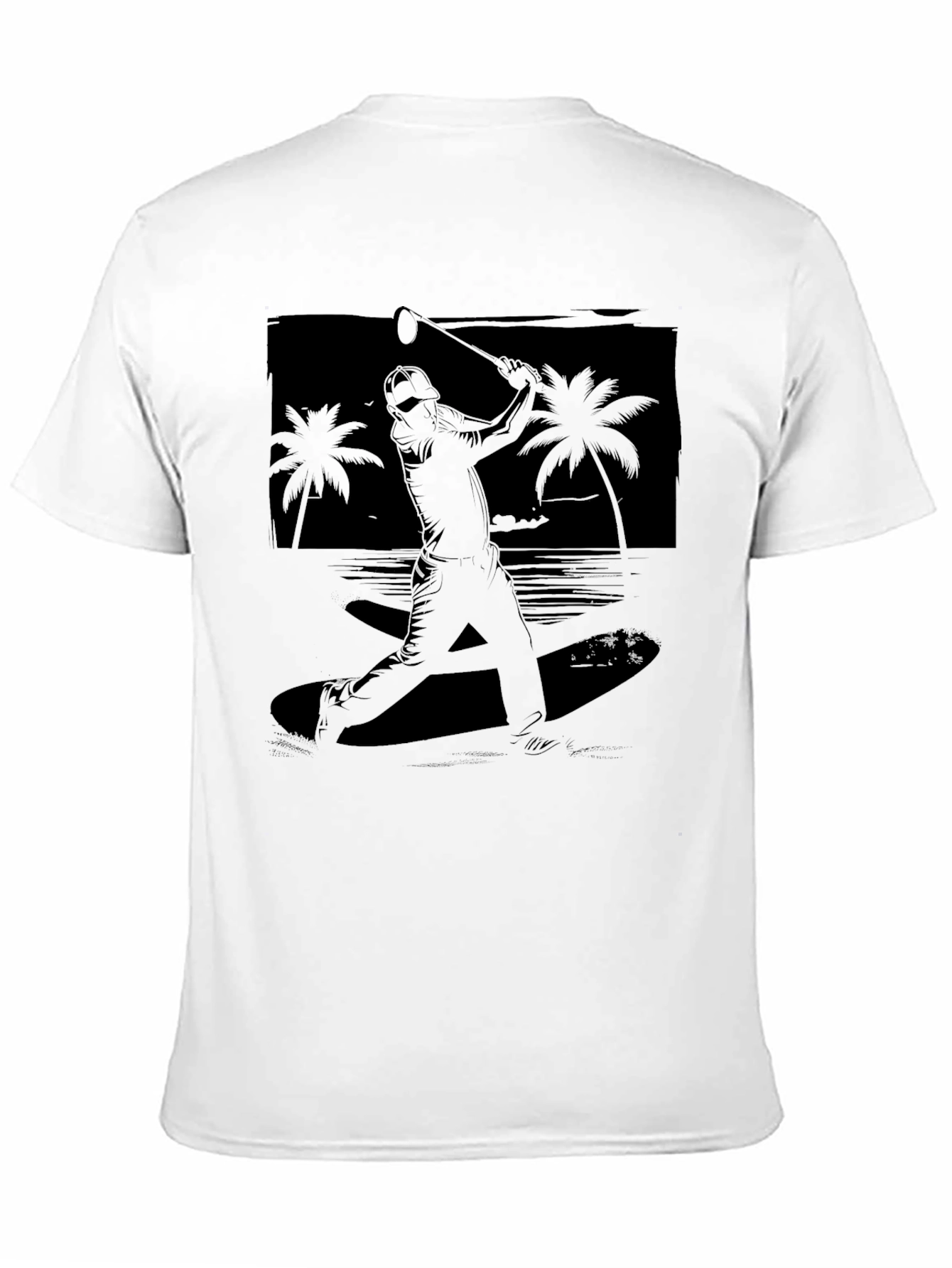 Beach Baseball Graphic Tee - Black Cotton T-Shirt