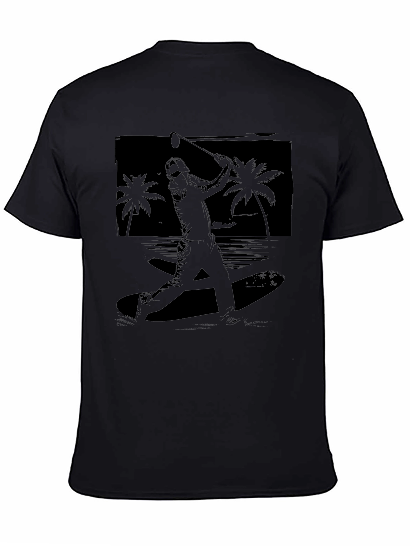 Beach Baseball Graphic Tee - Black Cotton T-Shirt
