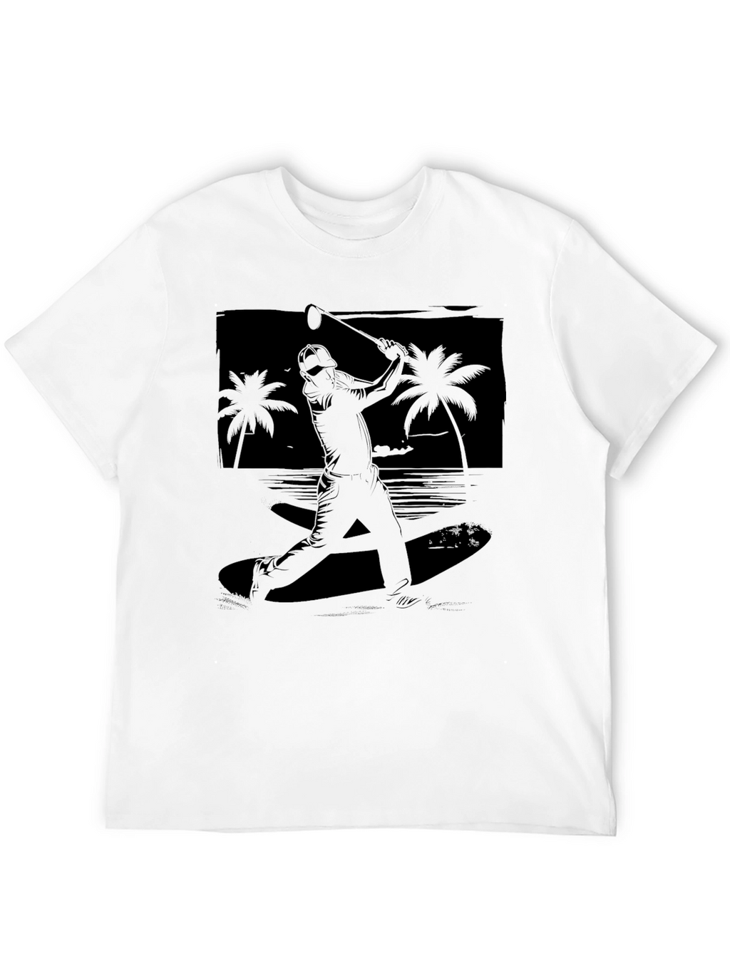 Beach Baseball Graphic Tee - Black Cotton T-Shirt