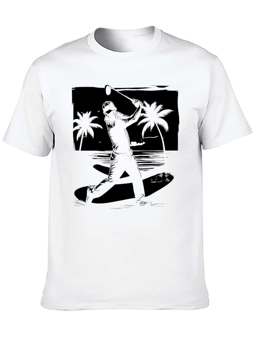 Beach Baseball Graphic Tee - Black Cotton T-Shirt