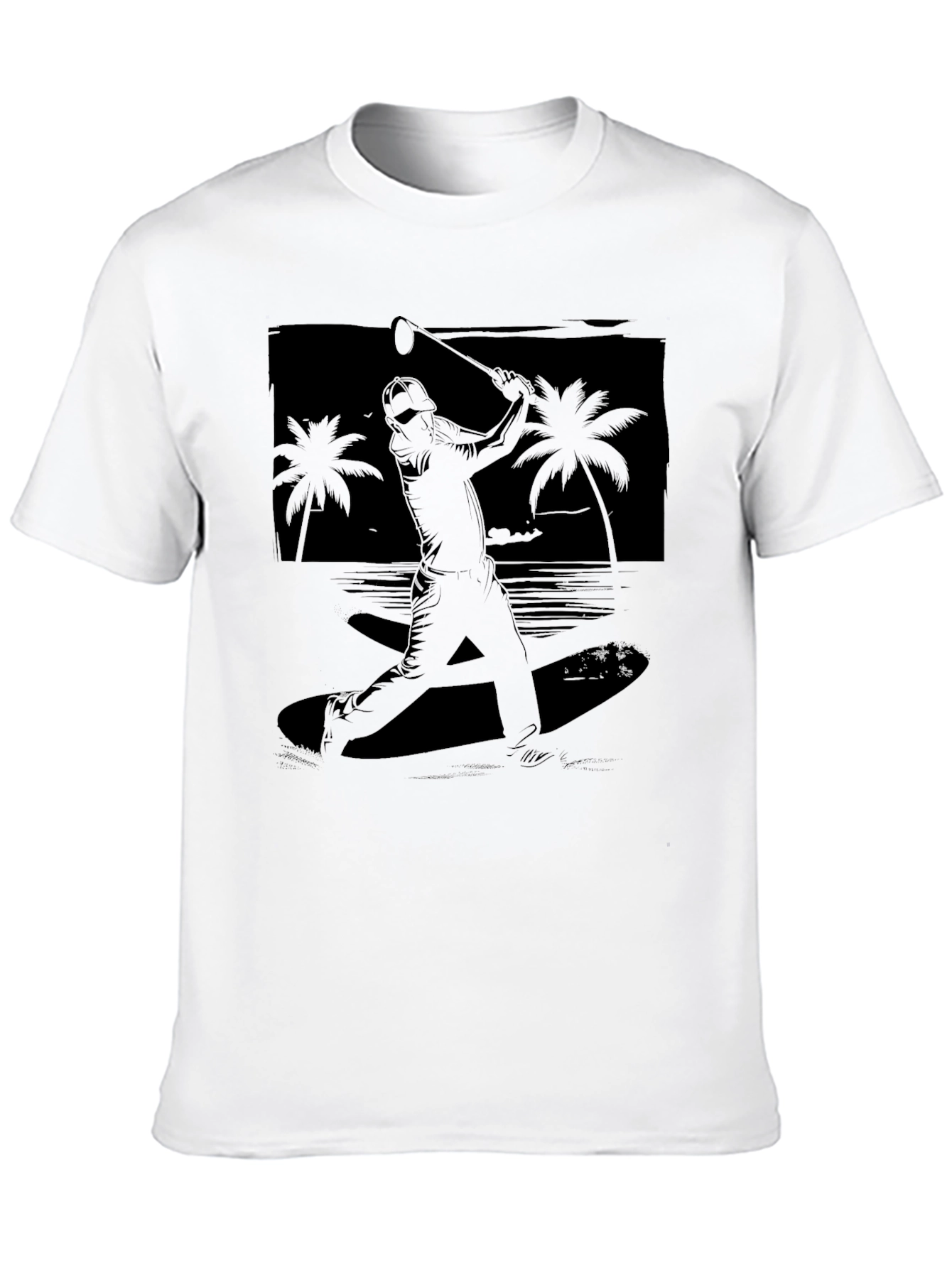 Beach Baseball Graphic Tee - Black Cotton T-Shirt