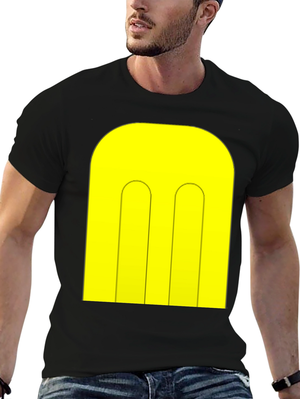 Abstract Yellow Pattern Black T-Shirt