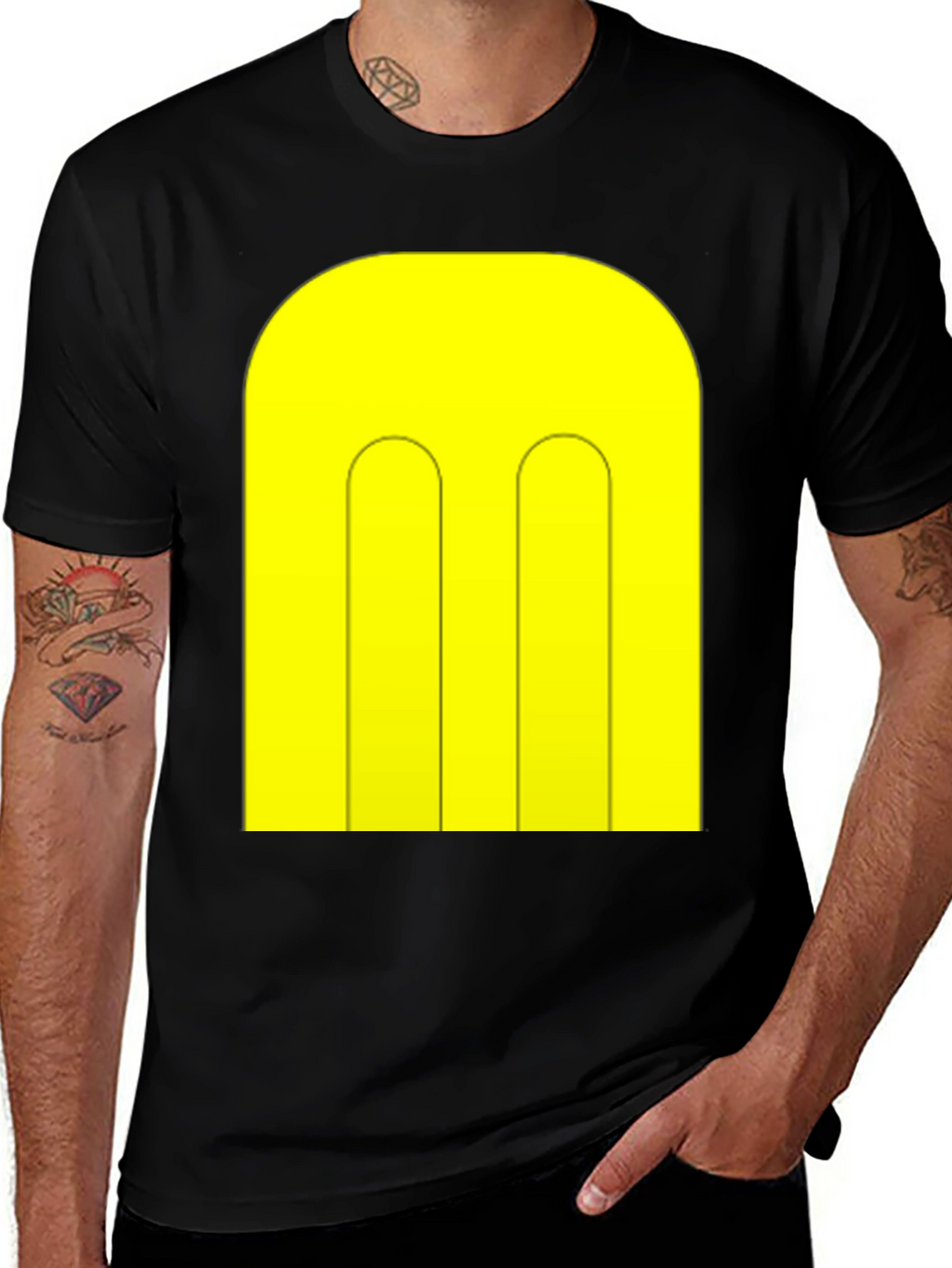 Abstract Yellow Pattern Black T-Shirt