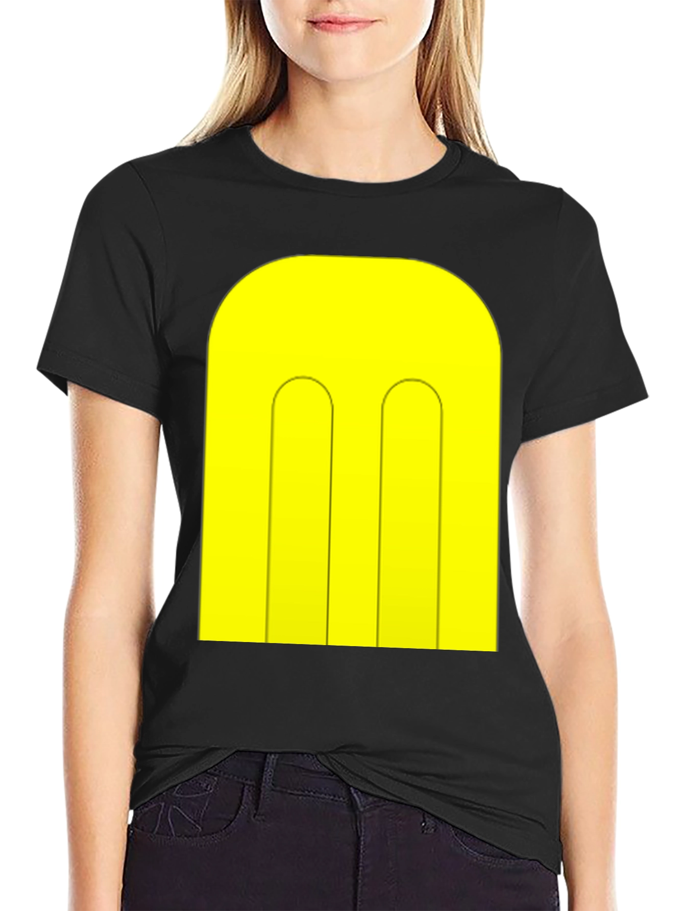 Abstract Yellow Pattern Black T-Shirt