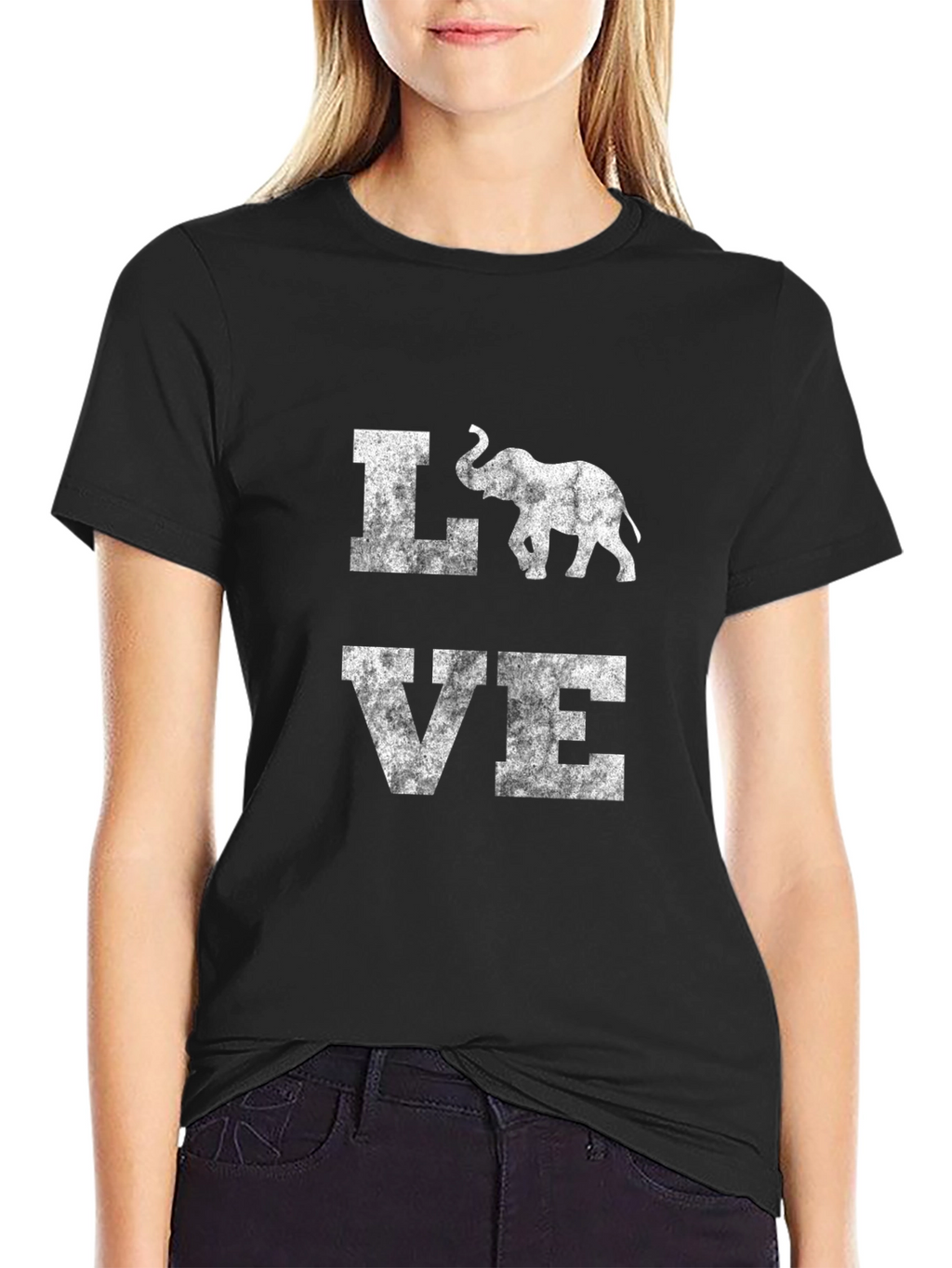 Love Elephant Graphic Print Black T-Shirt