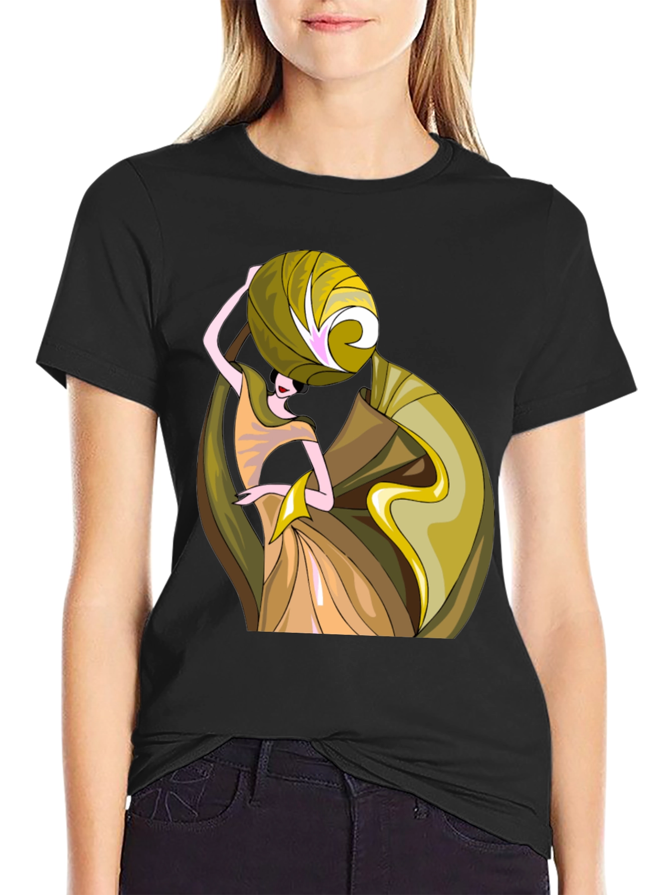 Art Deco Womens Graphic T-Shirt - Black