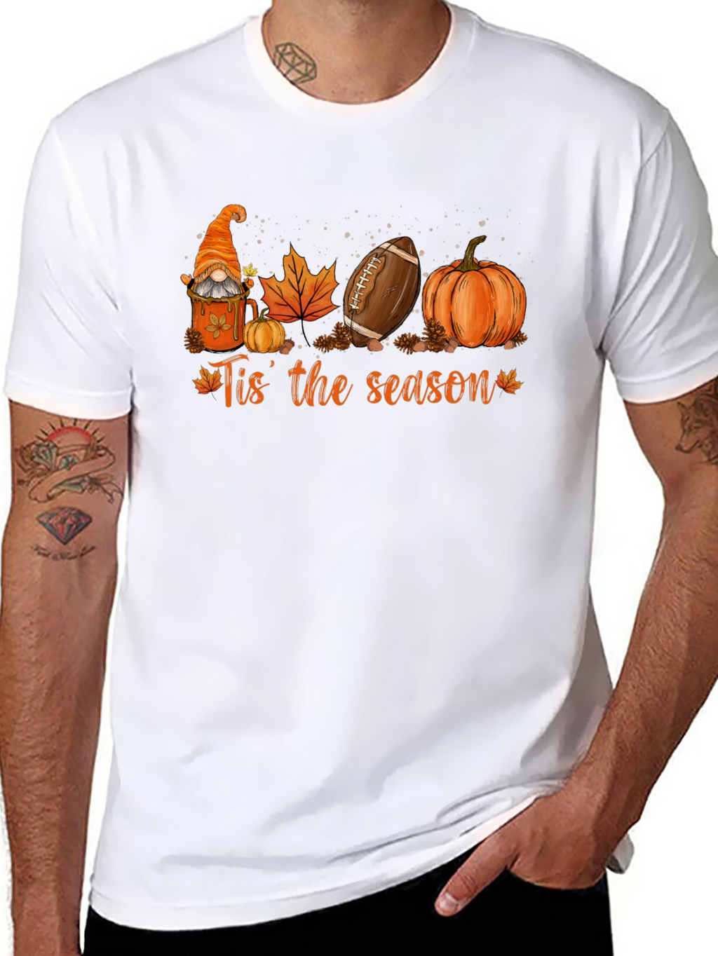 Fall Season T-Shirt with Gnome Football Pumpkin
