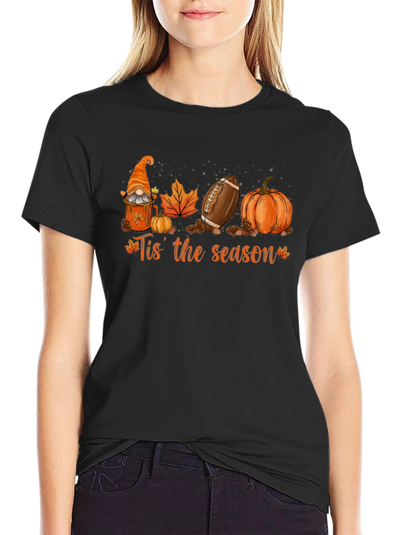 Fall Season T-Shirt with Gnome Football Pumpkin
