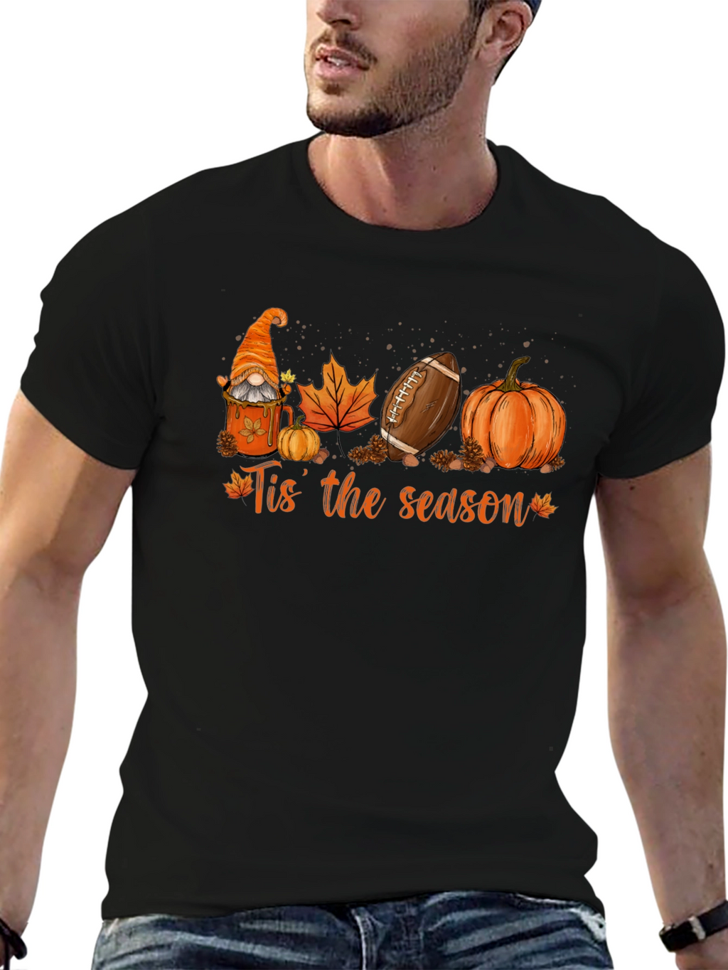 Fall Season T-Shirt with Gnome Football Pumpkin