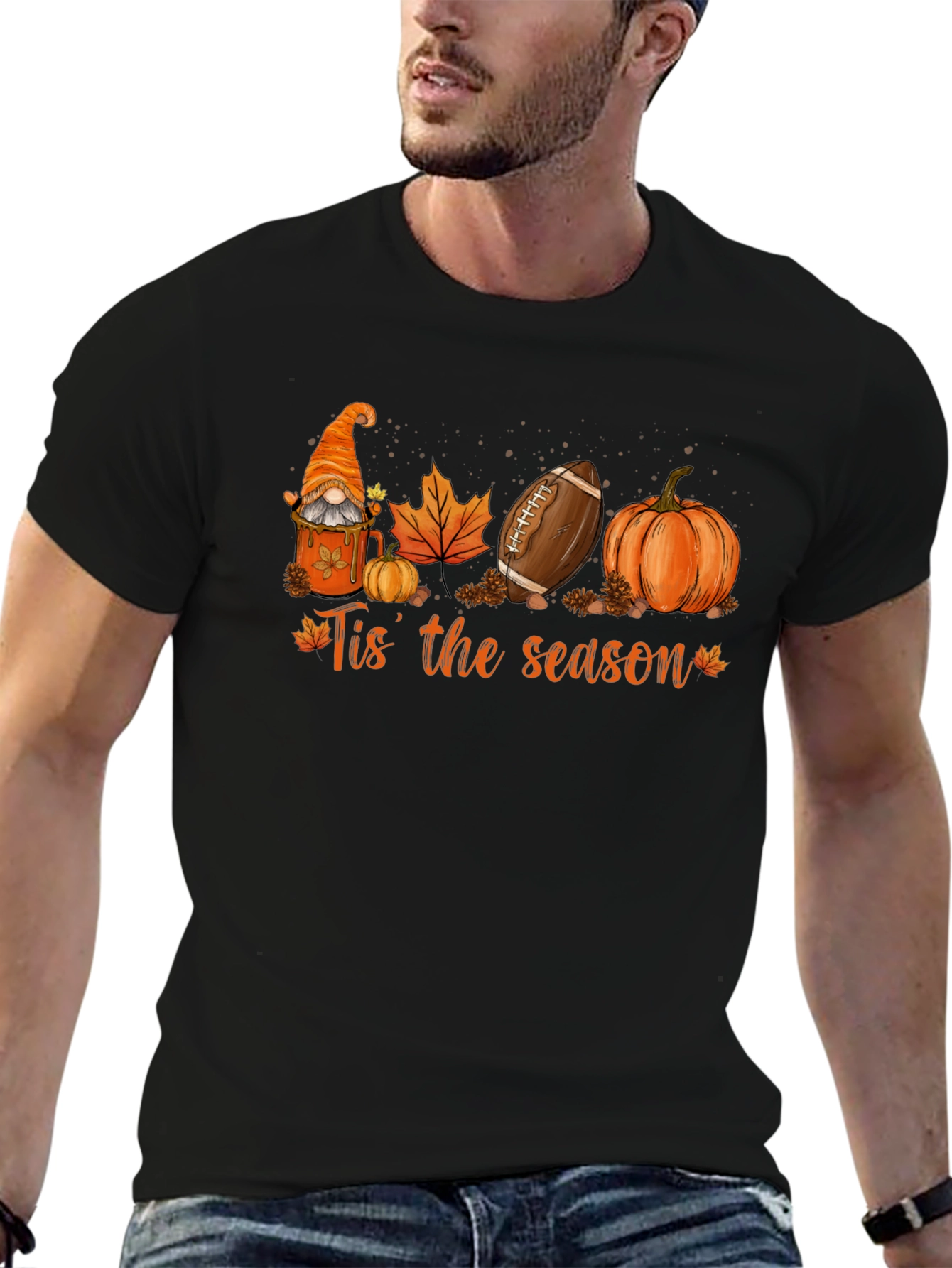 Fall Season T-Shirt with Gnome Football Pumpkin