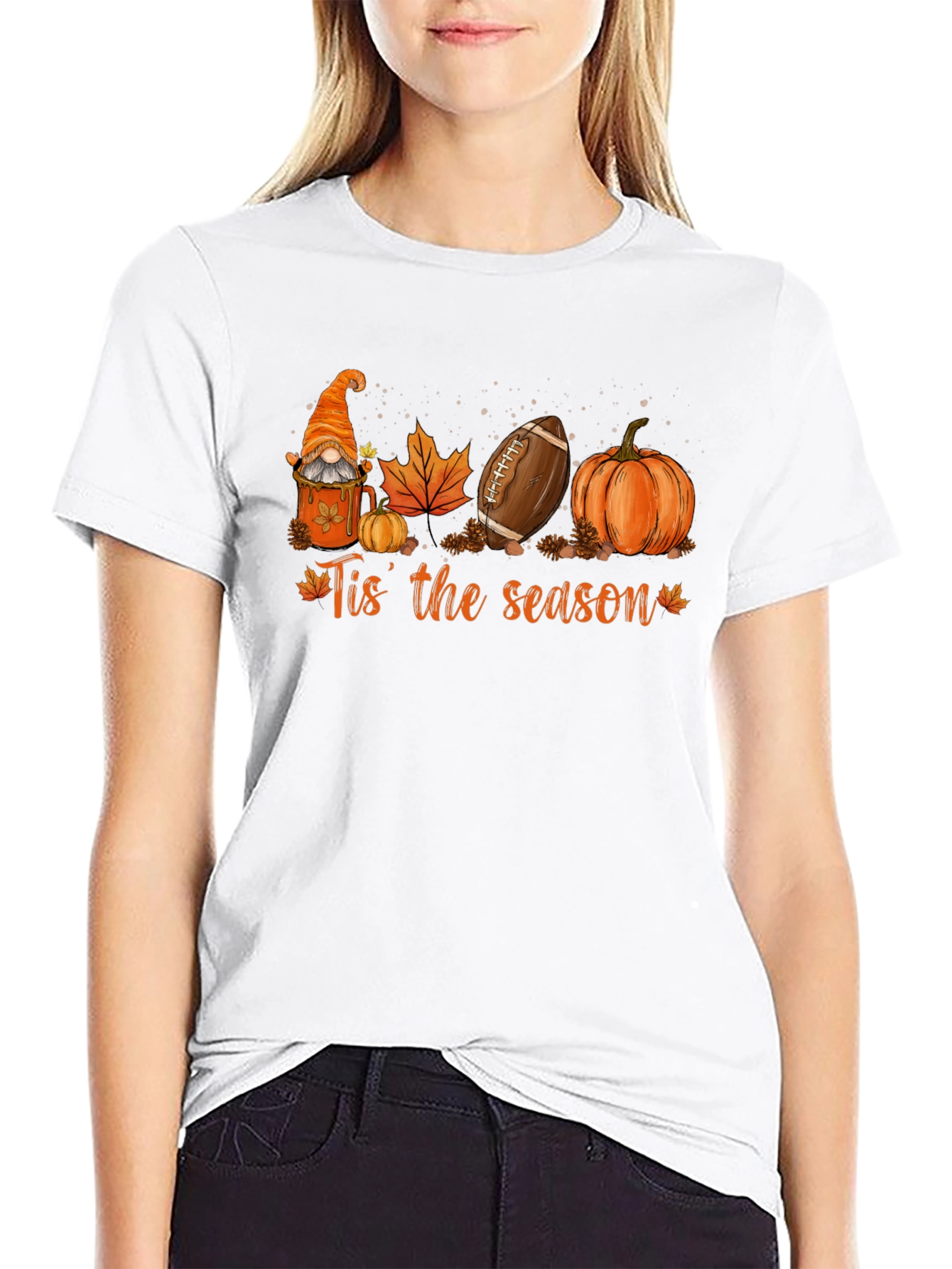 Fall Season T-Shirt with Gnome Football Pumpkin