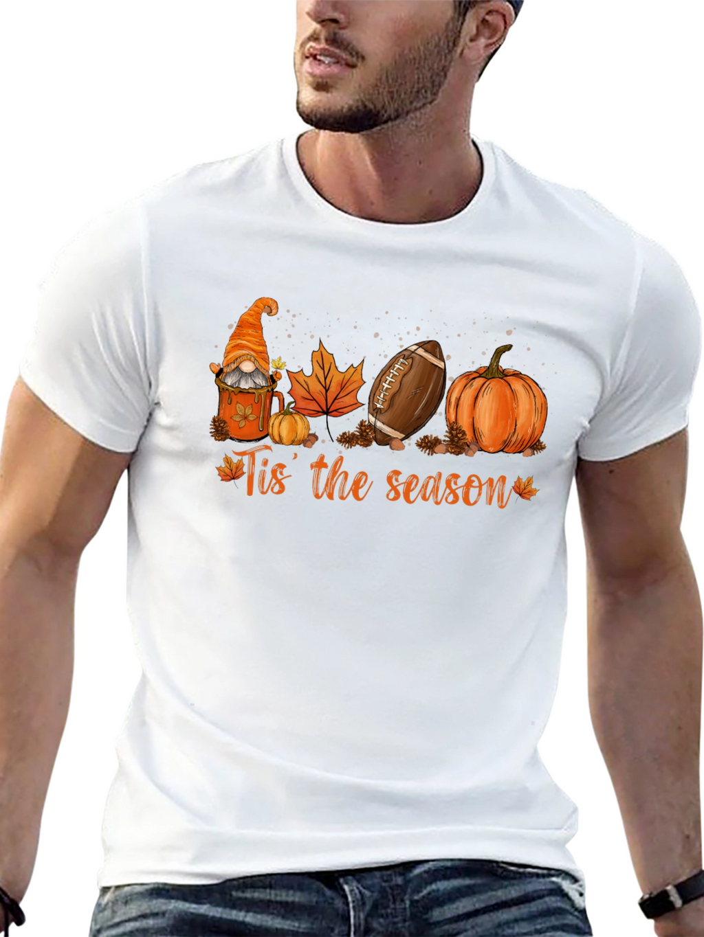 Fall Season T-Shirt with Gnome Football Pumpkin