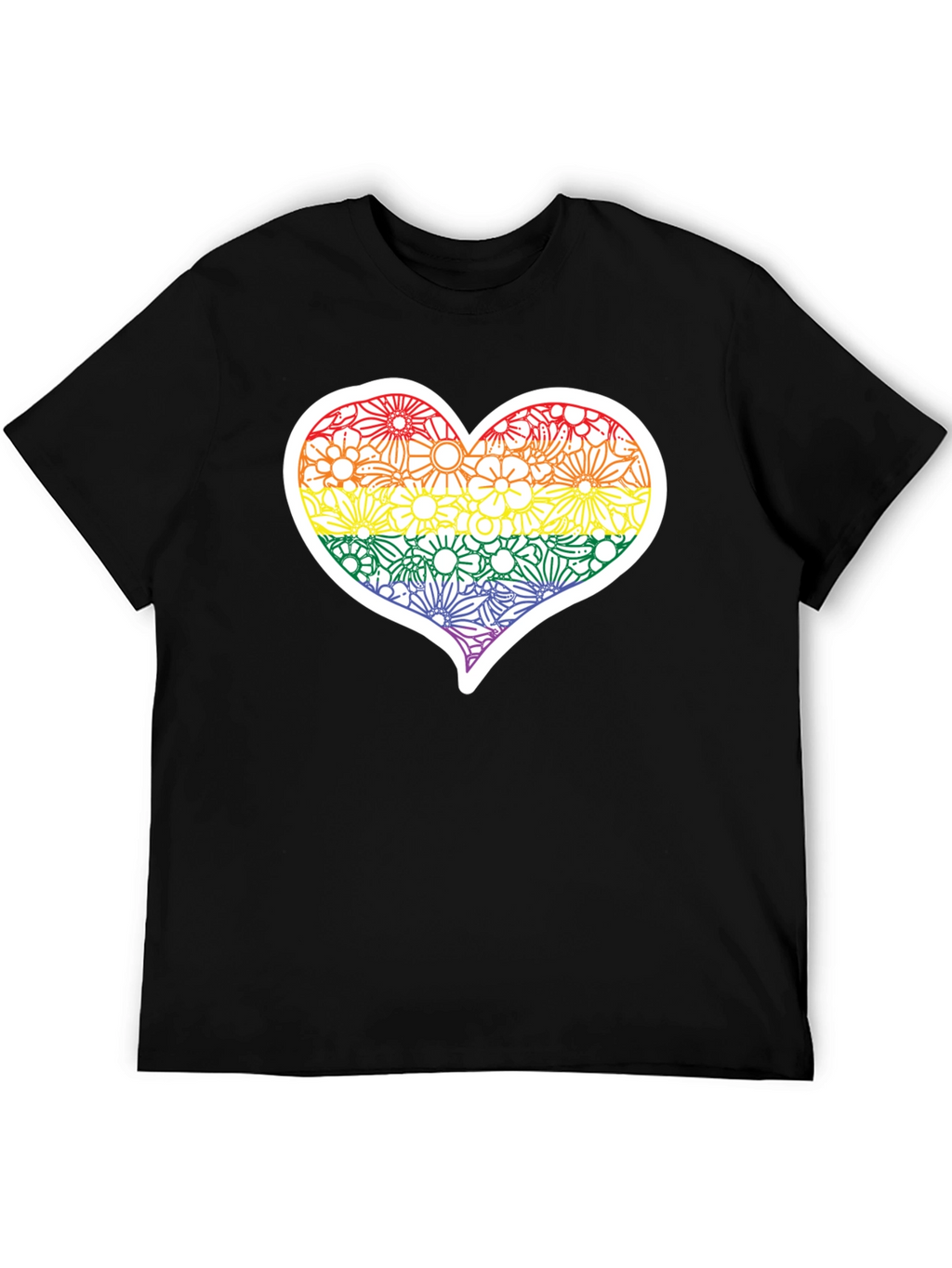 Pride Floral Heart Tee - Soft Black T-Shirt
