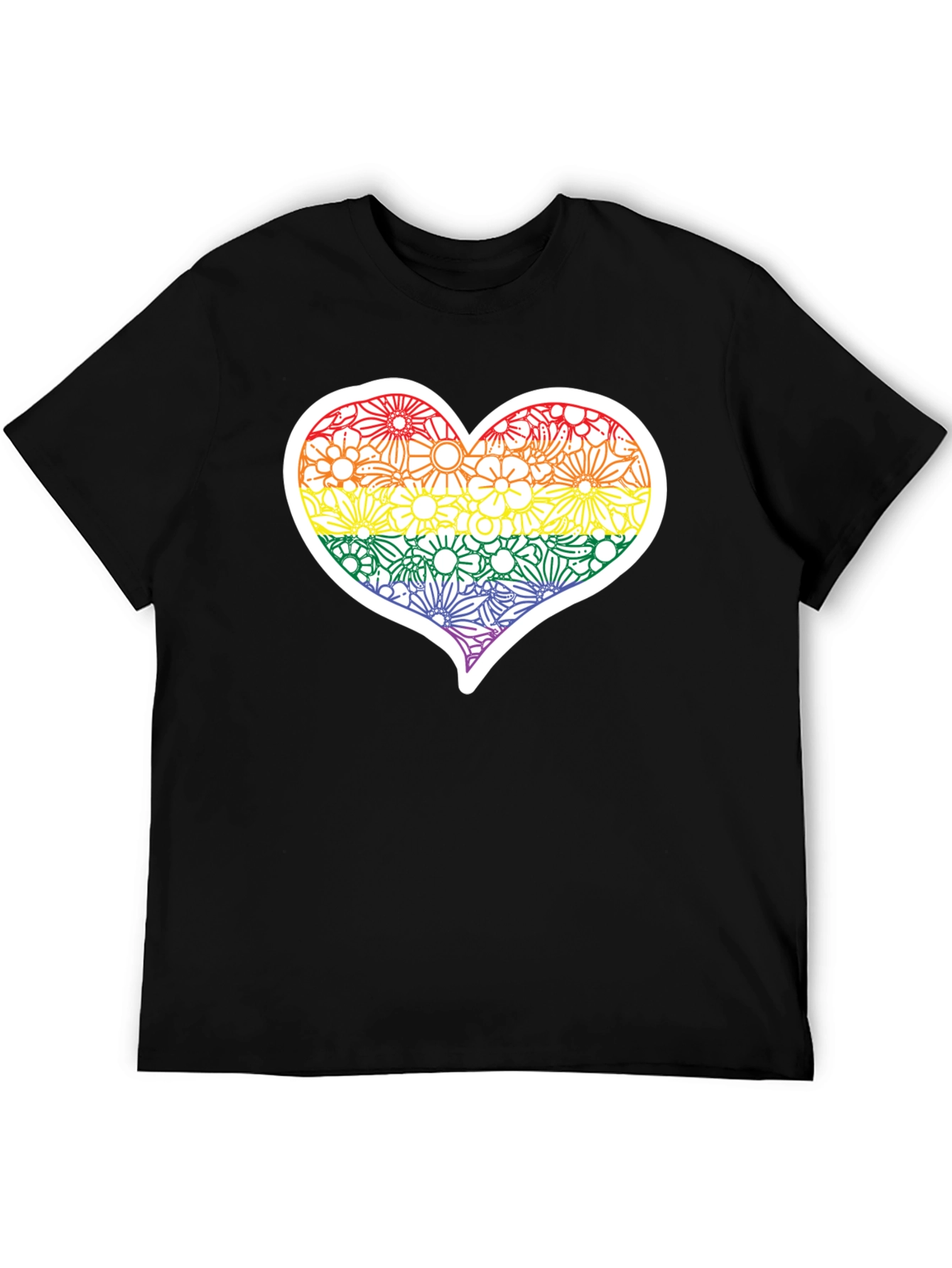 Pride Floral Heart Tee - Soft Black T-Shirt