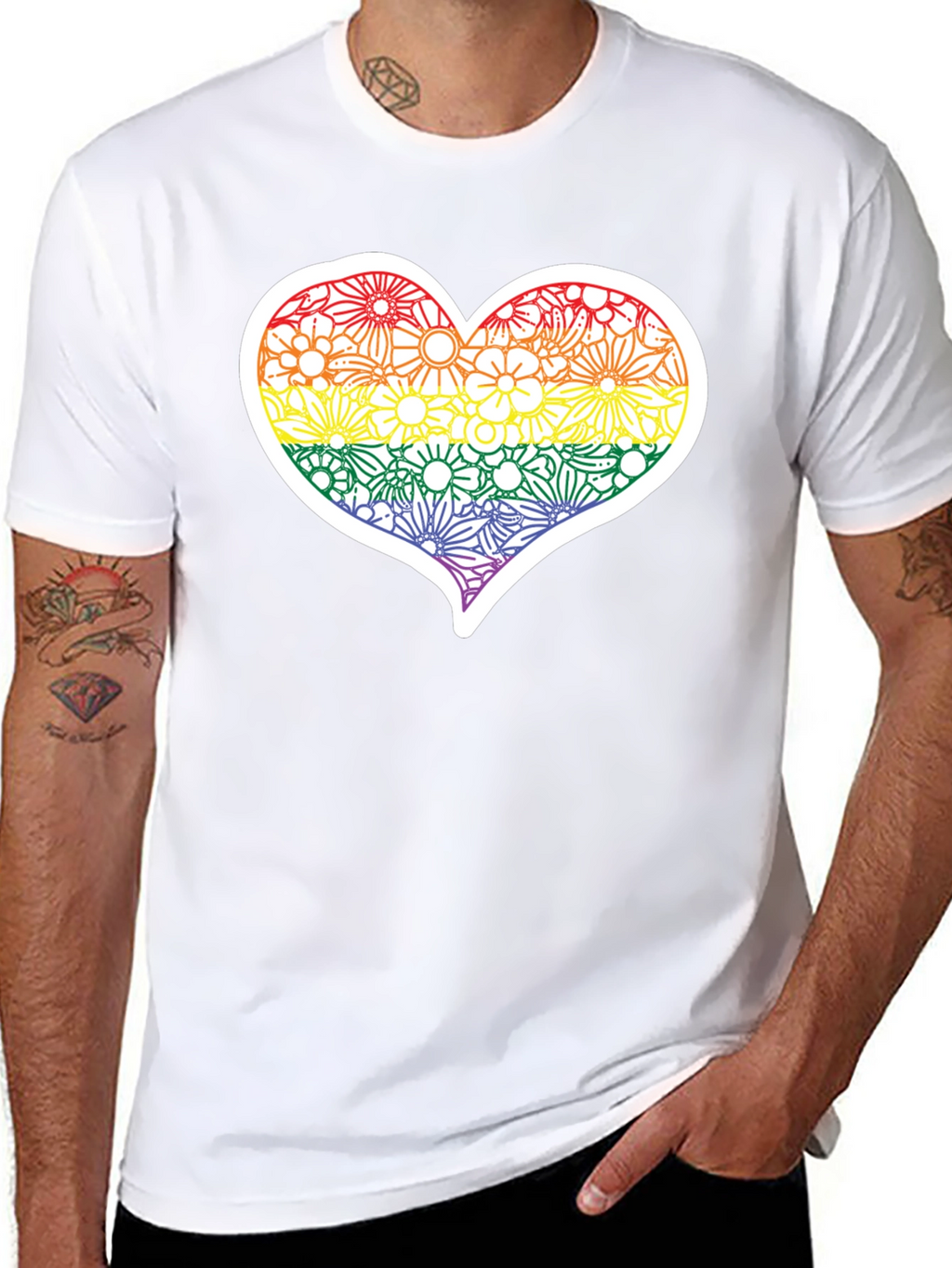 Pride Floral Heart Tee - Soft Black T-Shirt