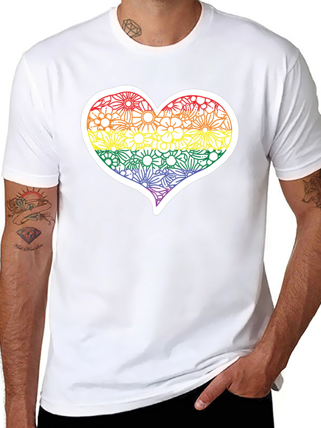 Pride Floral Heart Tee - Soft Black T-Shirt