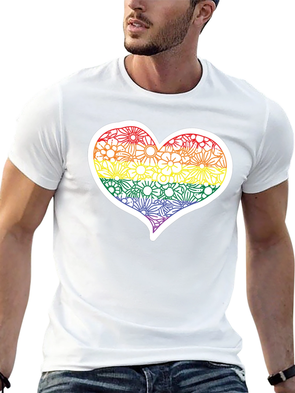 Pride Floral Heart Tee - Soft Black T-Shirt
