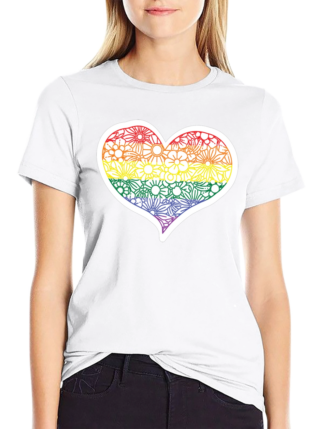 Pride Floral Heart Tee - Soft Black T-Shirt