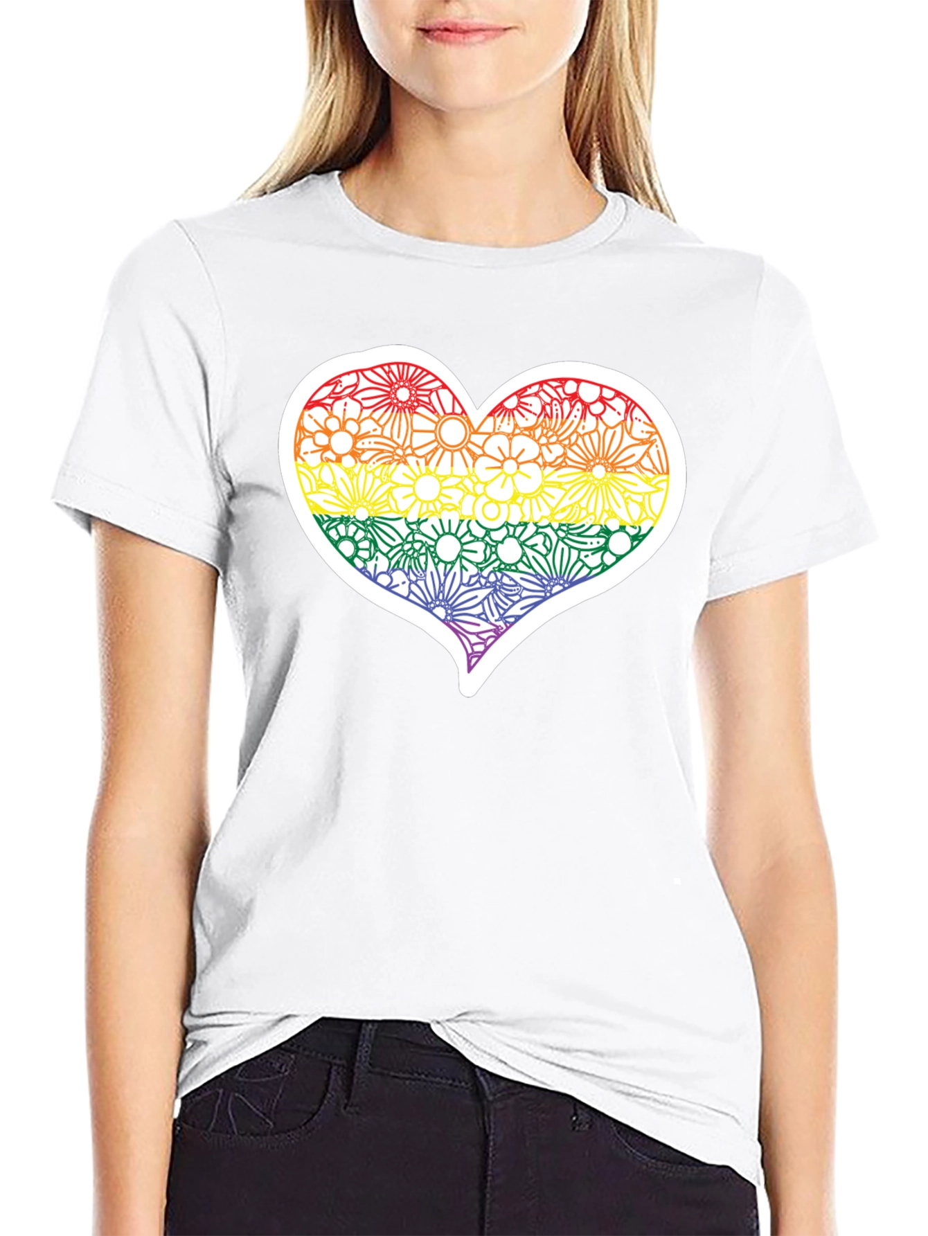 Pride Floral Heart Tee - Soft Black T-Shirt