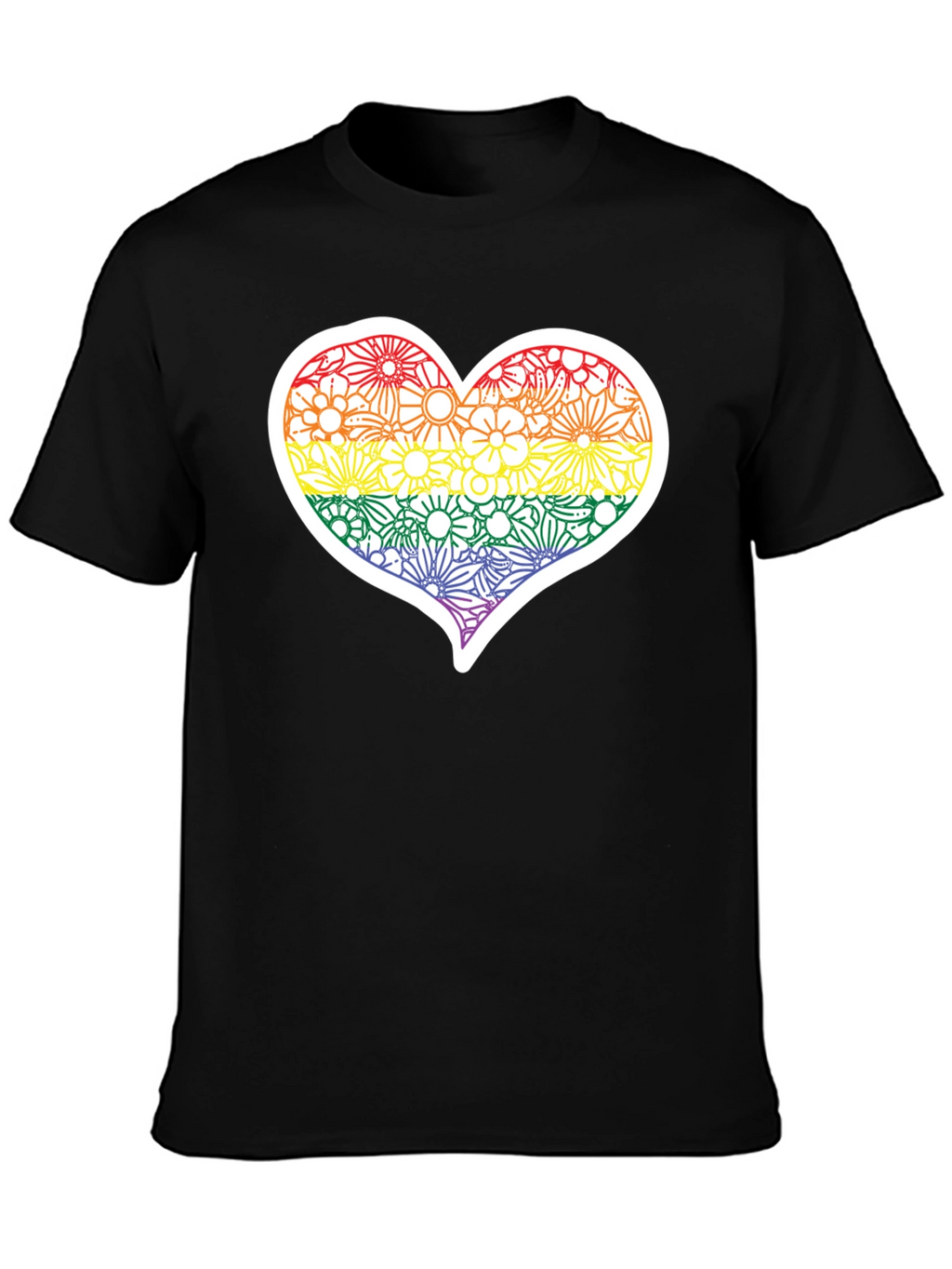 Pride Floral Heart Tee - Soft Black T-Shirt
