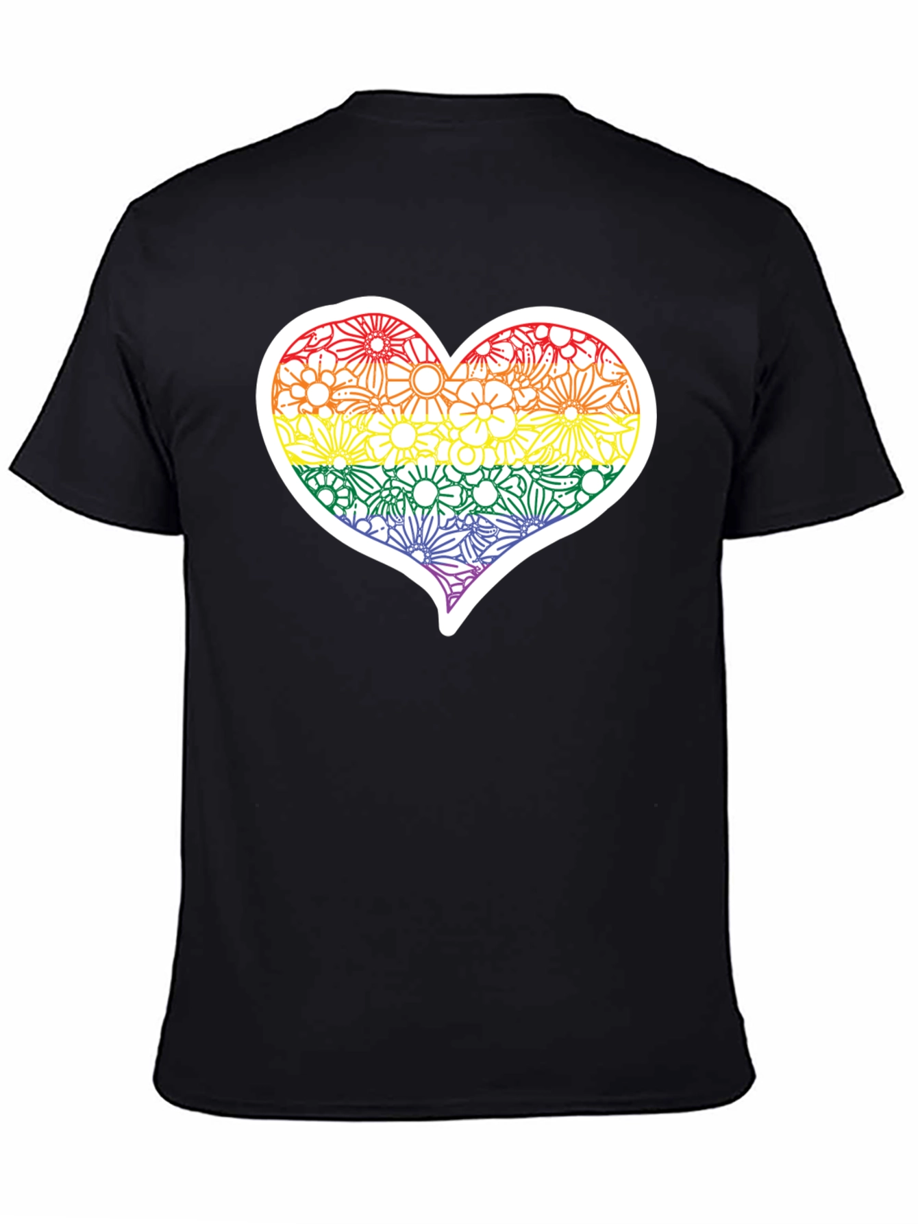 Pride Floral Heart Tee - Soft Black T-Shirt