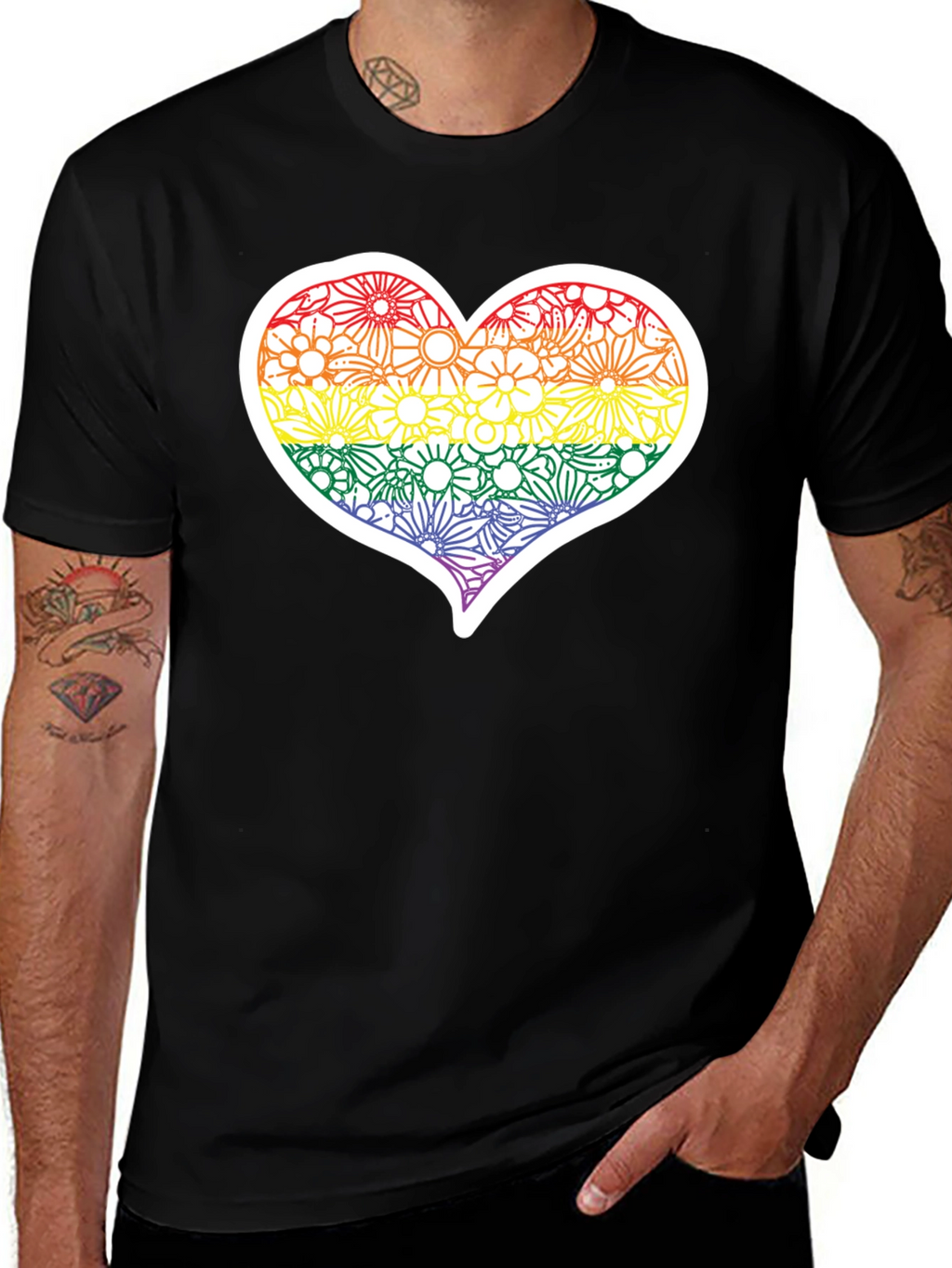 Pride Floral Heart Tee - Soft Black T-Shirt