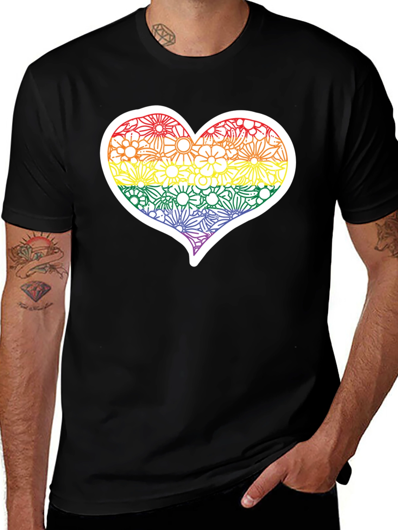Pride Floral Heart Tee - Soft Black T-Shirt