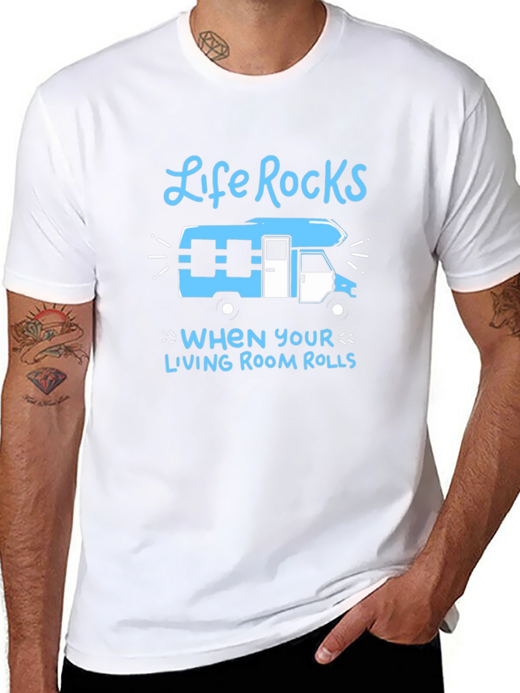 Life Rocks RV T-Shirt - Rolling Living Room Tee