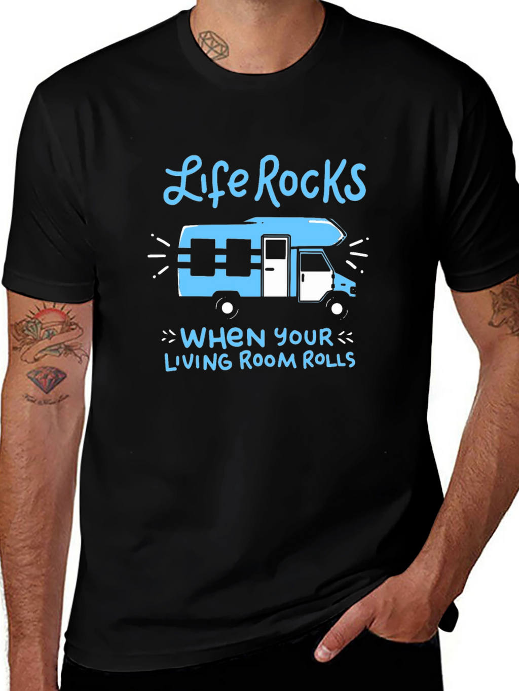 Life Rocks RV T-Shirt - Rolling Living Room Tee