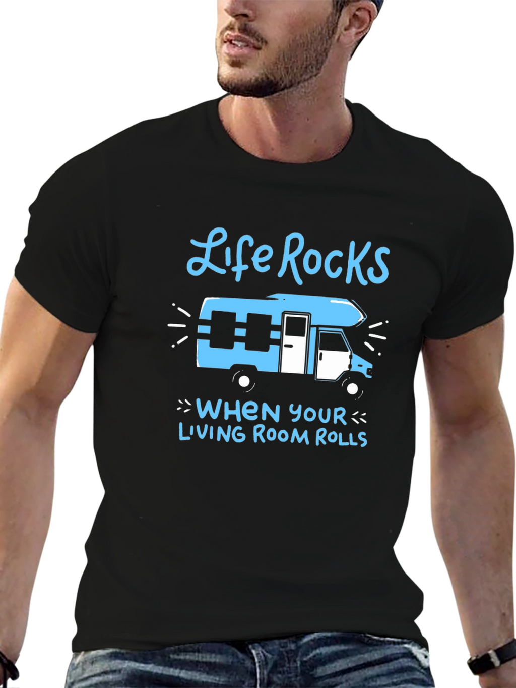 Life Rocks RV T-Shirt - Rolling Living Room Tee
