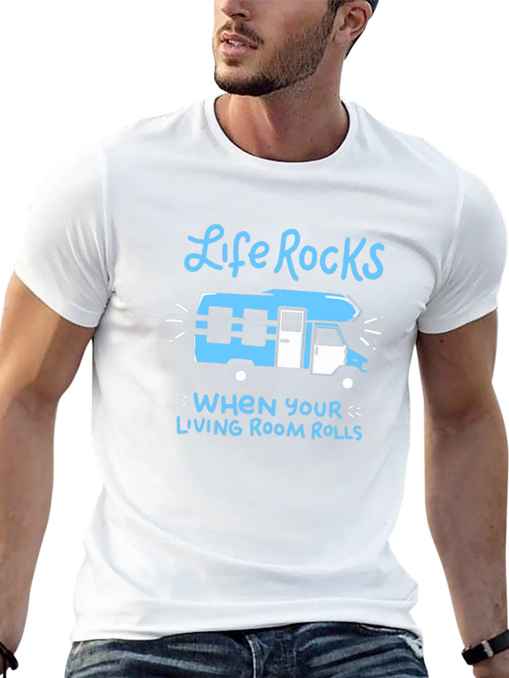 Life Rocks RV T-Shirt - Rolling Living Room Tee