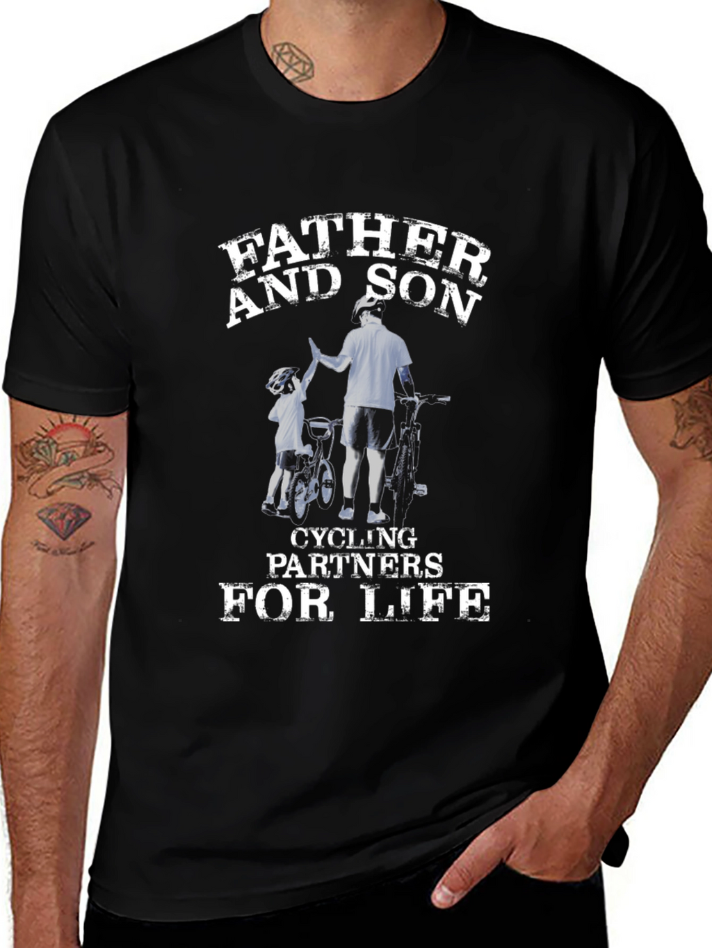 Father and Son Cycling Partners Black T-Shirt