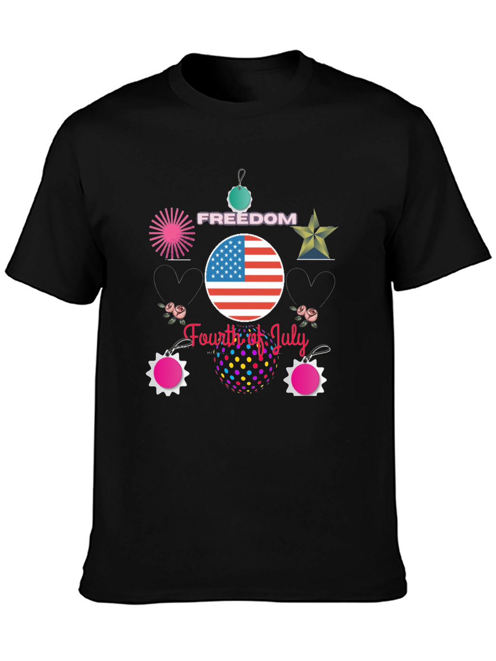 Festive Fourth of July Black T-Shirt