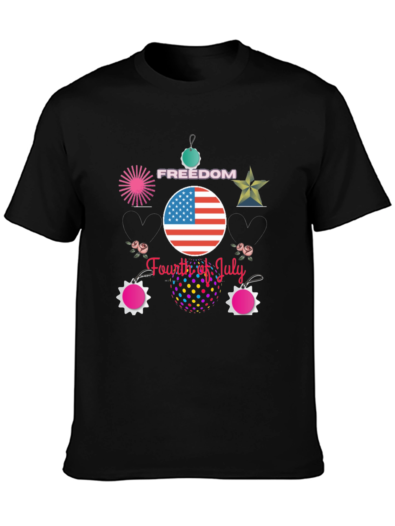 Festive Fourth of July Black T-Shirt