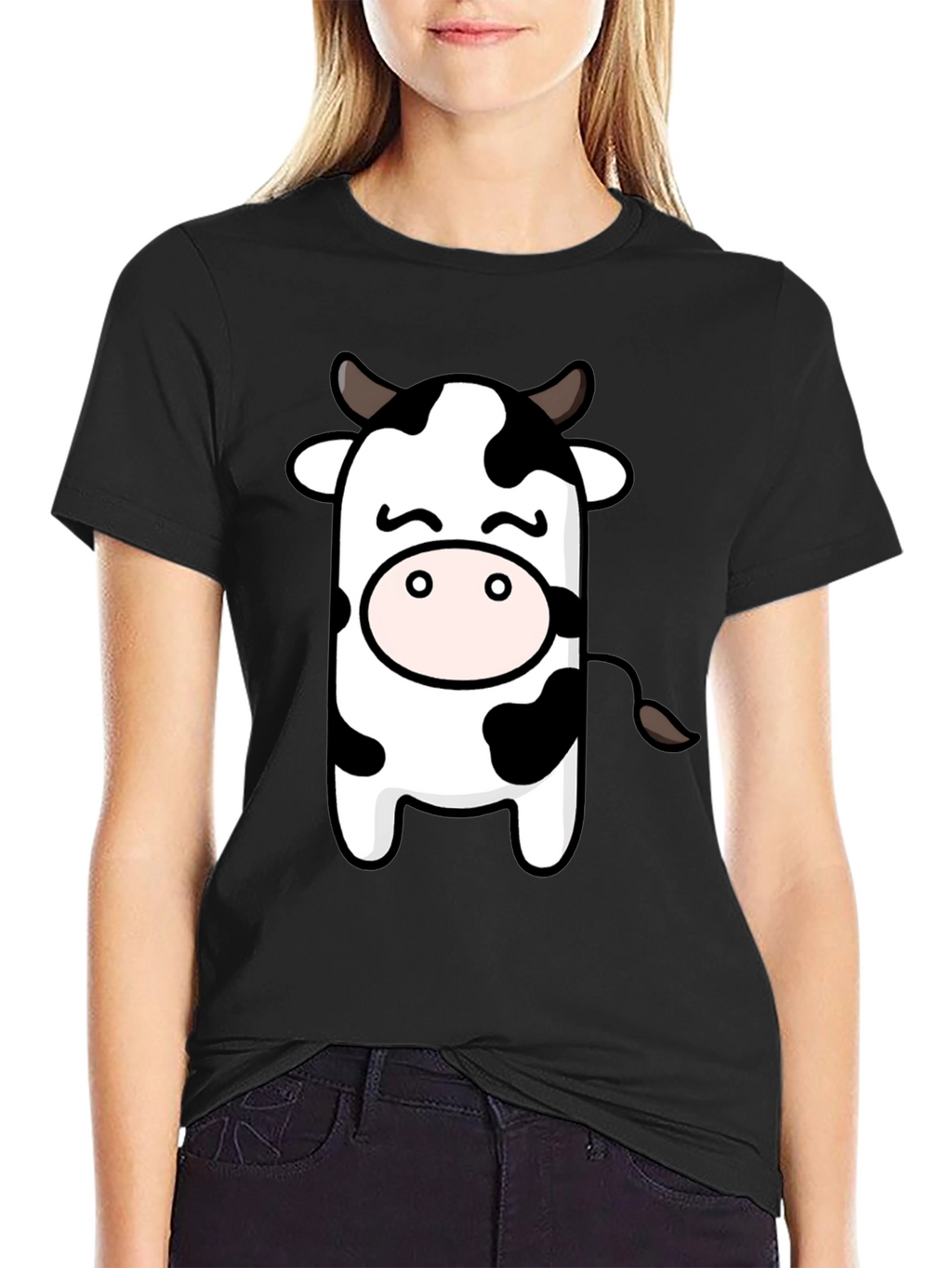 Cute Cow Graphic Black T-Shirt