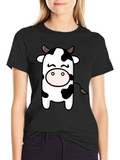 Cute Cow Graphic Black T-Shirt