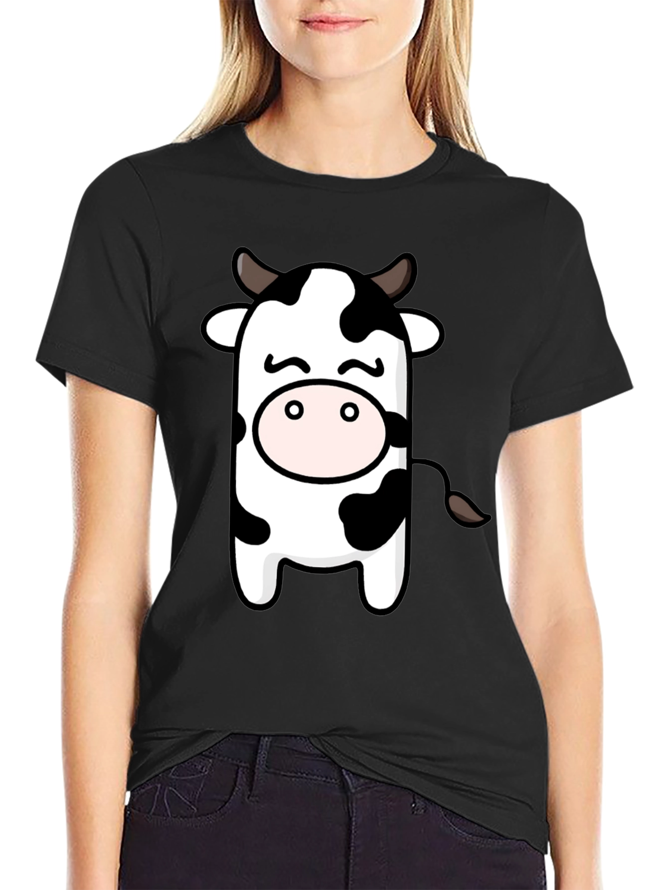Cute Cow Graphic Black T-Shirt