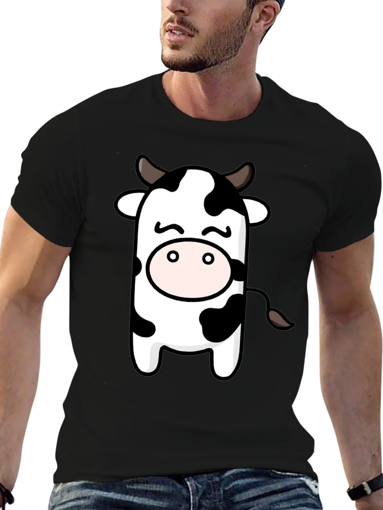 Cute Cow Graphic Black T-Shirt