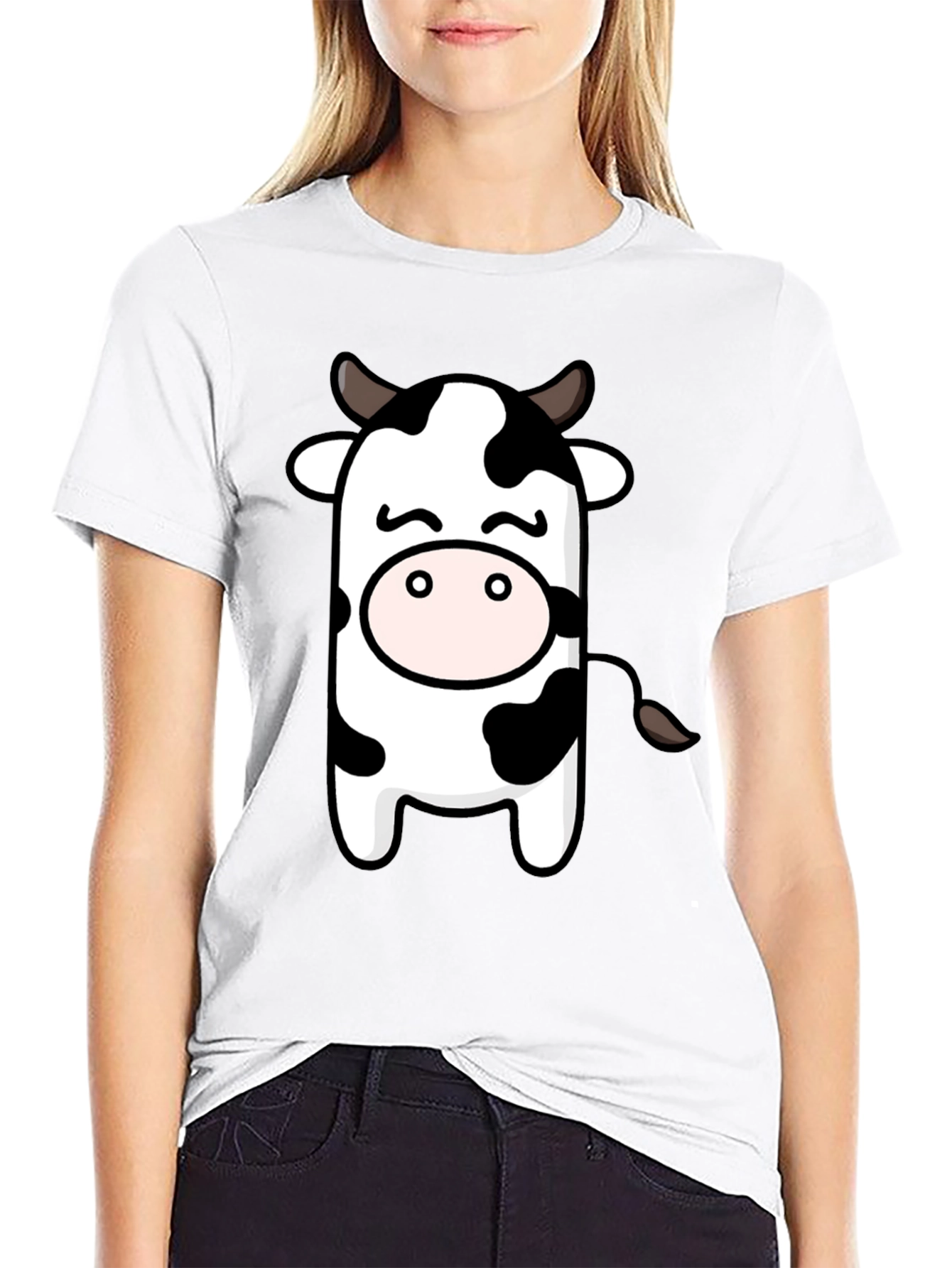 Cute Cow Graphic Black T-Shirt