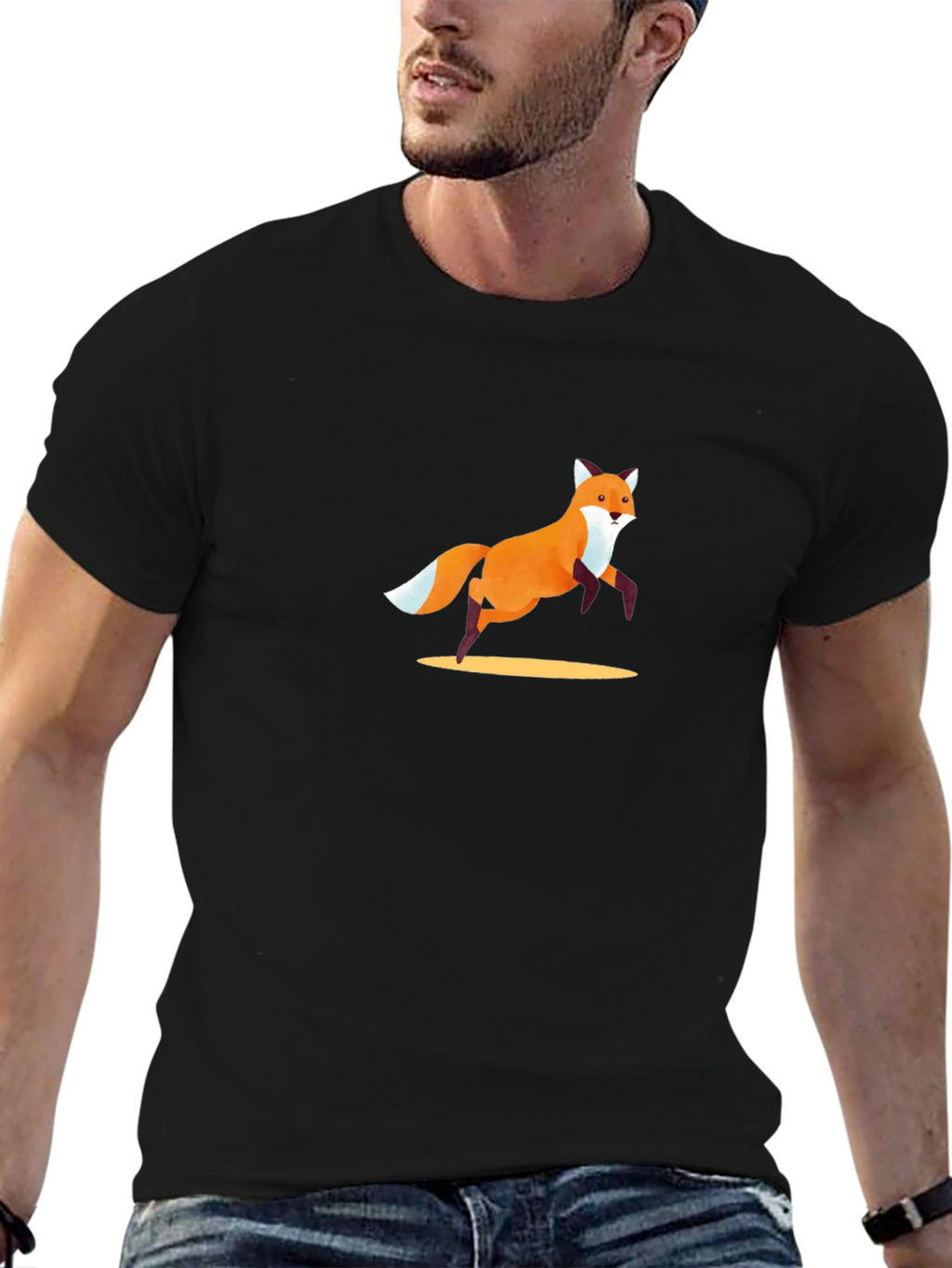 Fox Graphic Tee - Black Cotton Casual T-Shirt