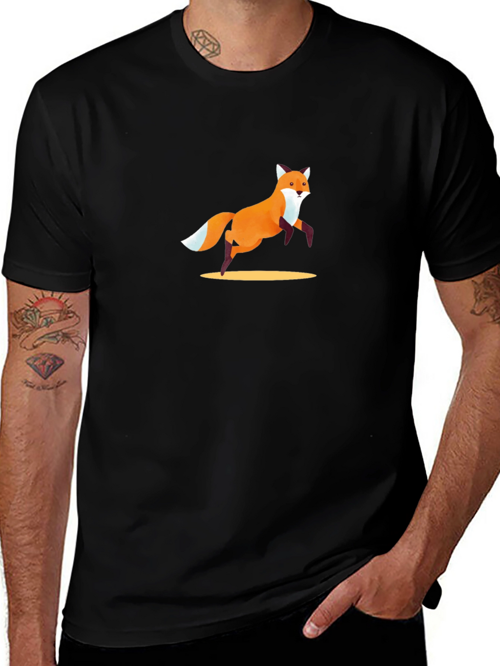 Fox Graphic Tee - Black Cotton Casual T-Shirt